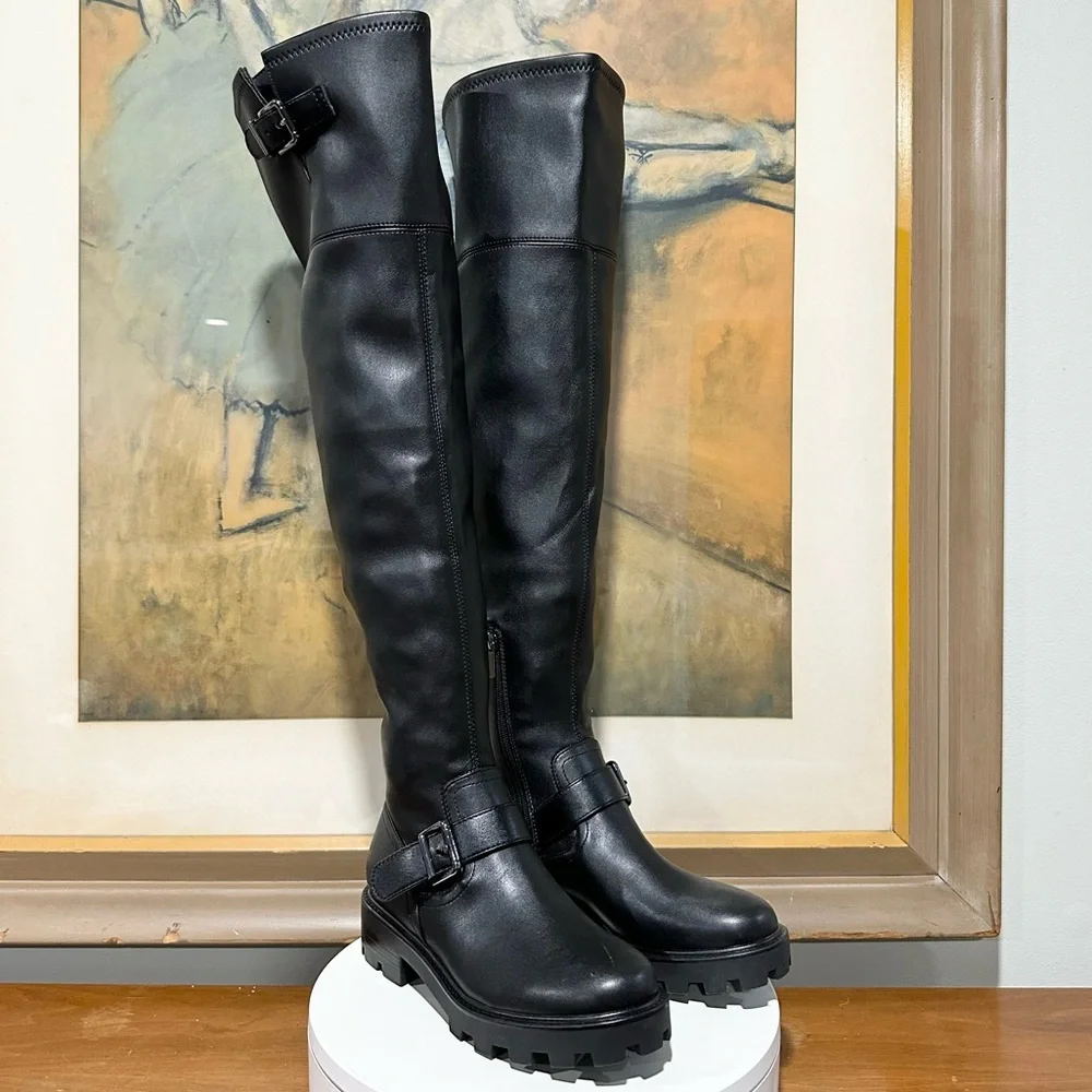 🌸MARC FISHER🌸 Ganven Lug Sole Biker Thigh-High Boots in Black Size: 6.5